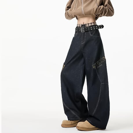 leopard cargo wide denim /2color　VM1010