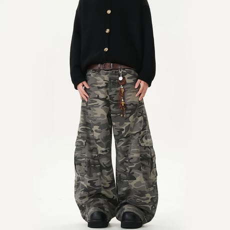 camo wide cargo denim pants　VM1059