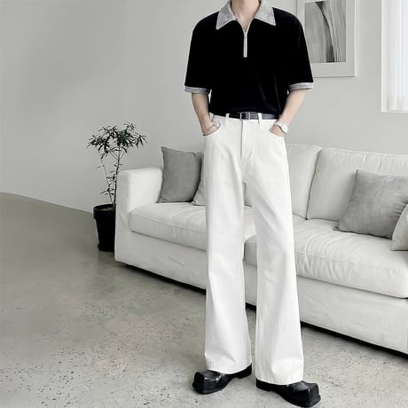 oversized half zip color block polo /2color　VM1113