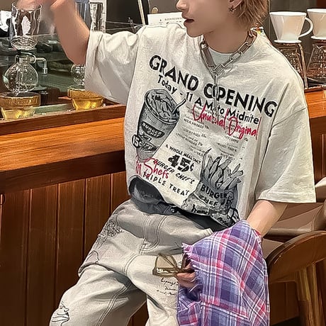 vintage burger oversized graphic tee /2color　VG1337
