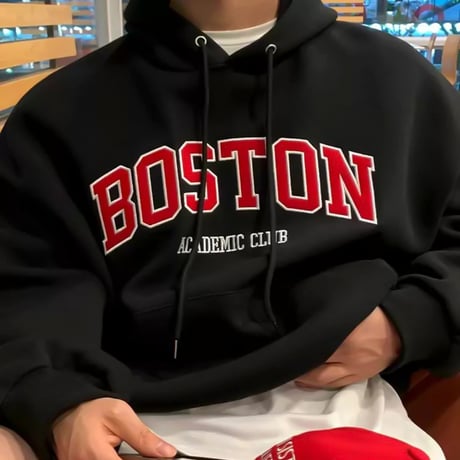 boston logo drop shoulder hoodie /2color　VG1015