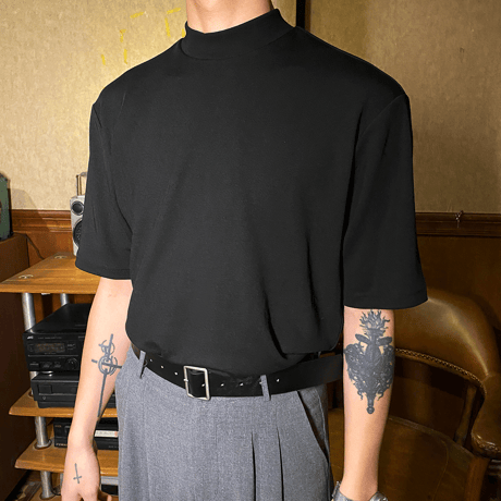 relaxed henley neck knit tee /2color　VM1108
