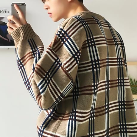 oversized check pattern knit　VG1147