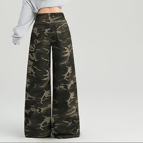 camo baggy wide denim pants /2color　VM1047