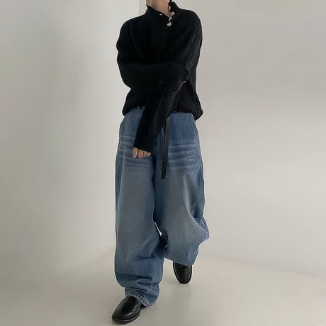 asymmetric button ribbed knit /2coloe　VG1323