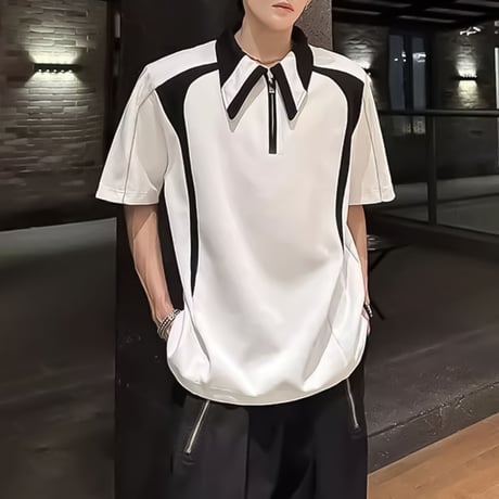 minimal contrast zip polo /2color　VM1163