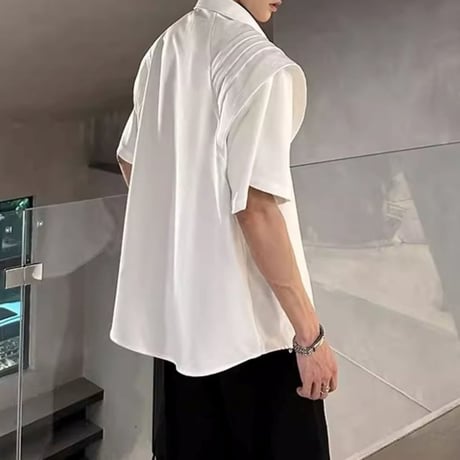 pleated detail short sleeve shirt /2color　VM1160