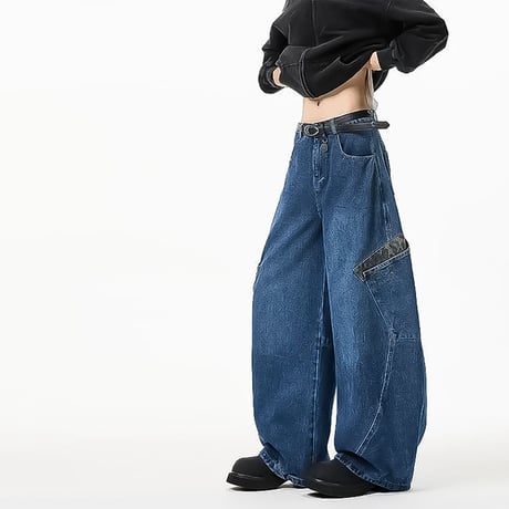 leopard cargo wide denim /2color　VM1010