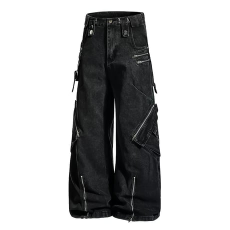 multi-zip belted wide denim　VM1049