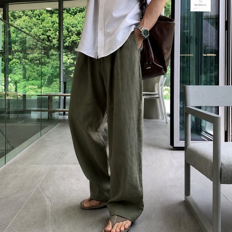 linen like wide straight slacks VG1286