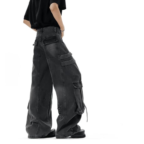 wide punk cargo denim pants /2color　VG1334