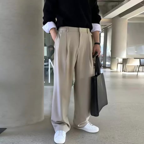 one-tuck loose straight slacks /2color　VG1155