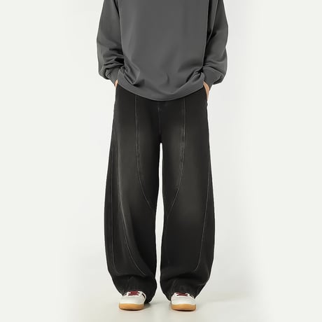 curved seam wide baggy denim /2color　VM1058