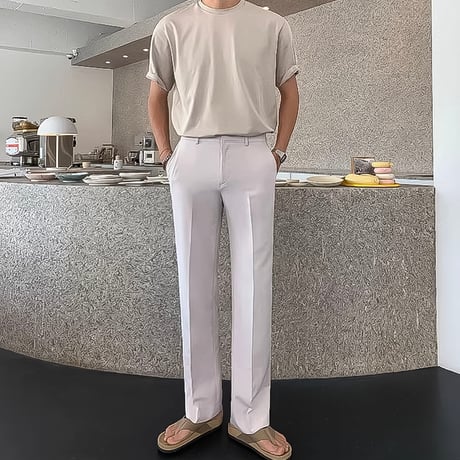 minimal straight center press slacks /2color　VG1316