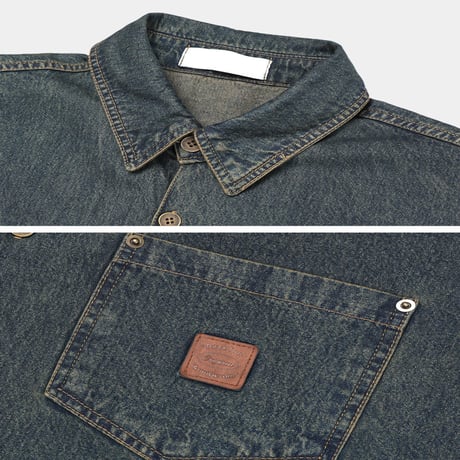 vintage wash patch work shirt /3color　VG1105