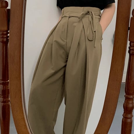 tie-belt wrap wide slacks /2color　VG1154