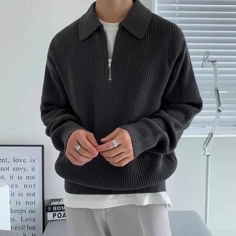 minimal half zip polo knit /2color　VG1018