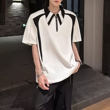 minimal contrast zip polo /2color　VM1163
