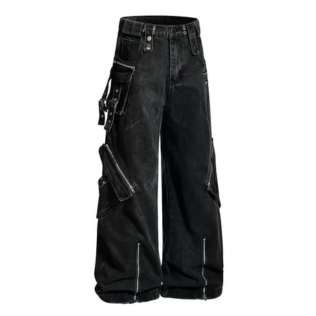 multi-zip belted wide denim　VM1049