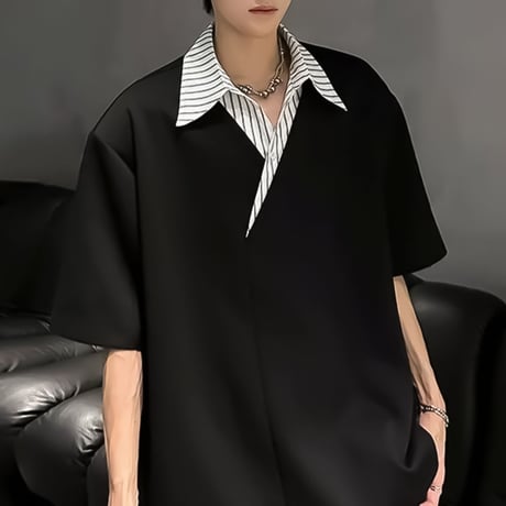 layered-style stripe collar tee /2color　VM1158