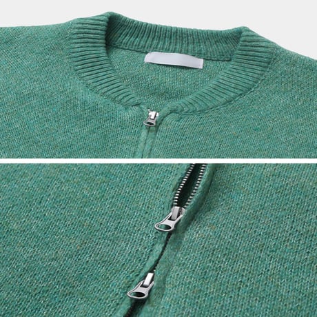 daily round neck knit zip-up /5color　VG1144
