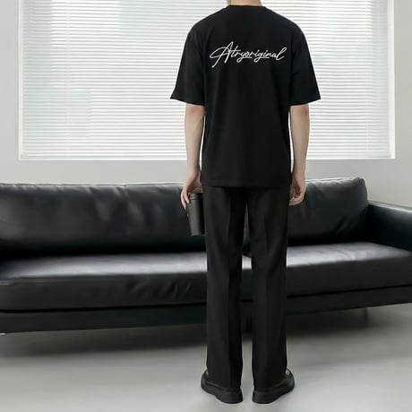 script graphic oversized tee /2color　VM1114