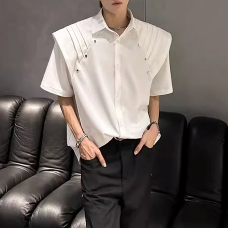 pleated detail short sleeve shirt /2color　VM1160