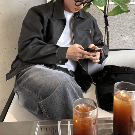 minimal oversized leather jacket　VG1219