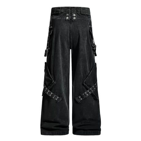 multi-zip belted wide denim　VM1049