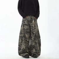 camo wide curved cargo pants /2color　VG1096