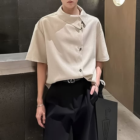 asymmetric collar drape shirt /2color　VM1157