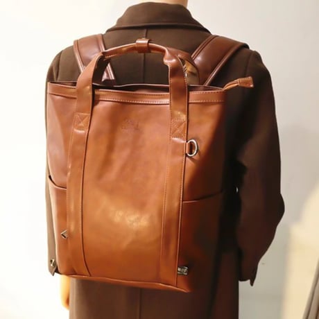 minimal square leather backpack /4color　VG1197