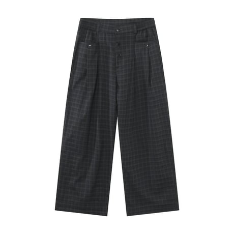 button detail wide check pants　VG1153