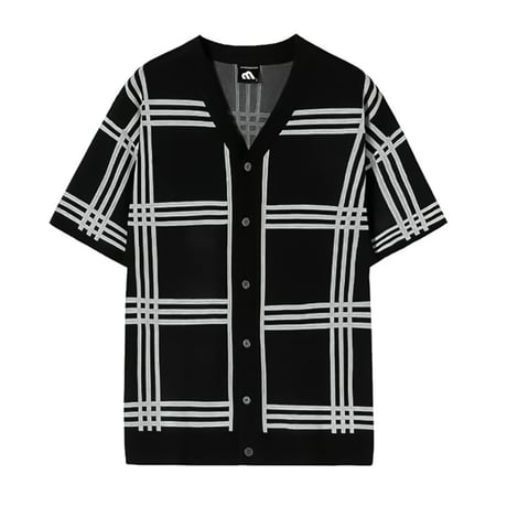 monochrome windowpane knit cardigan /2color　VG1310