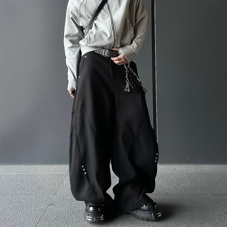 curved rivet wide slacks /2color　VM1091
