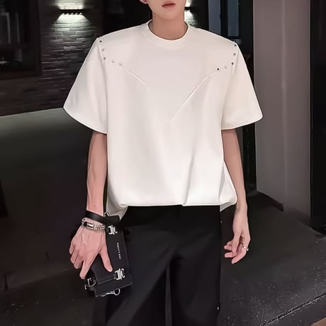 studs accented oversized t-shirt /2color　VM1162