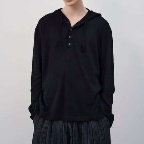 henley neck hoodie shirt /3color　VG1006