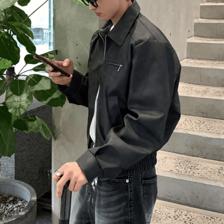 minimal oversized leather jacket　VG1219