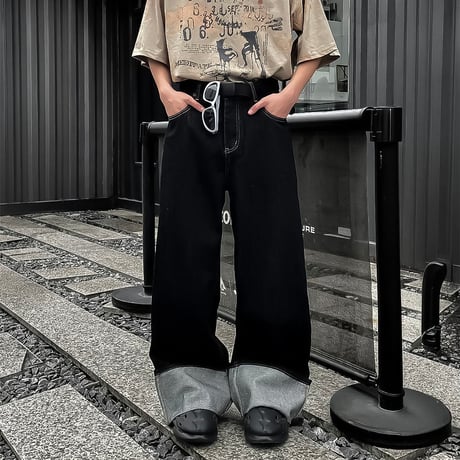 mega wide rolled-up black denim　VM1053