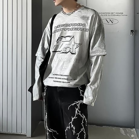 graphic washed long sleeve tee /2color　VM1024