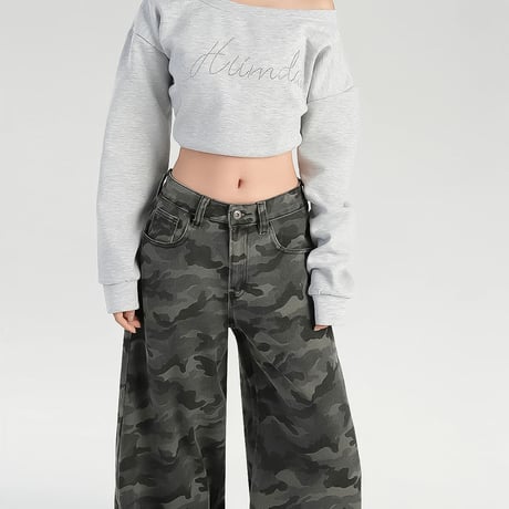 camo baggy wide denim pants /2color　VM1047