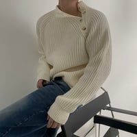 asymmetric button ribbed knit /2coloe　VG1323
