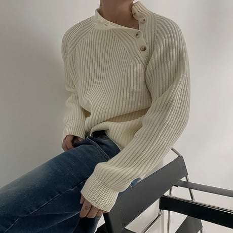asymmetric button ribbed knit /2coloe　VG1323