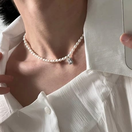square crystal pearl necklace　VM1088