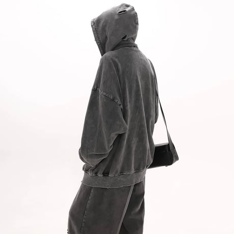 chemical damaged zip hoodie　VM1013