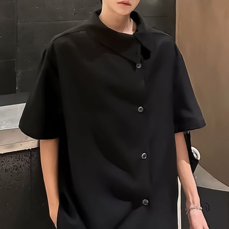 asymmetric collar drape shirt /2color　VM1157