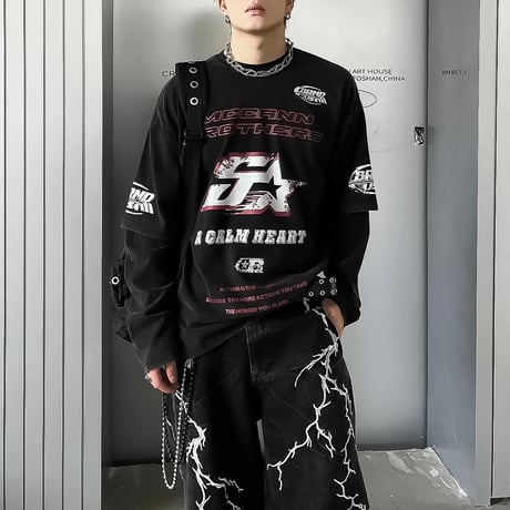 graphic washed long sleeve tee /2color　VM1024