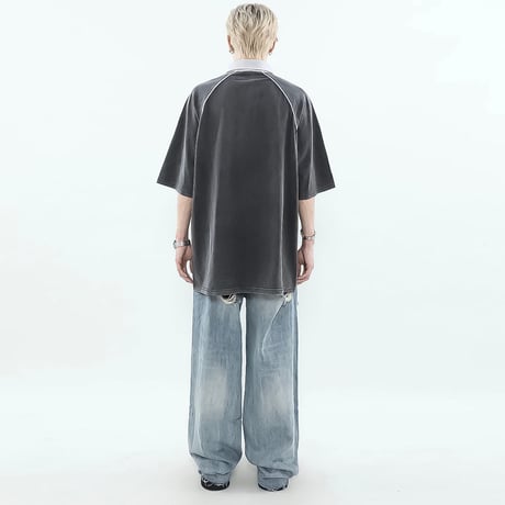 washed raglan oversized polo　VM1037