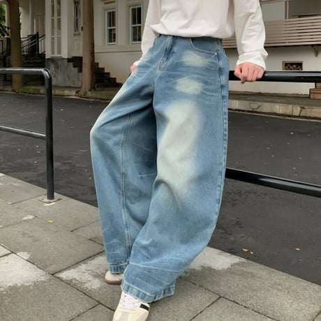 vintage wash wide curved denim　VG1161