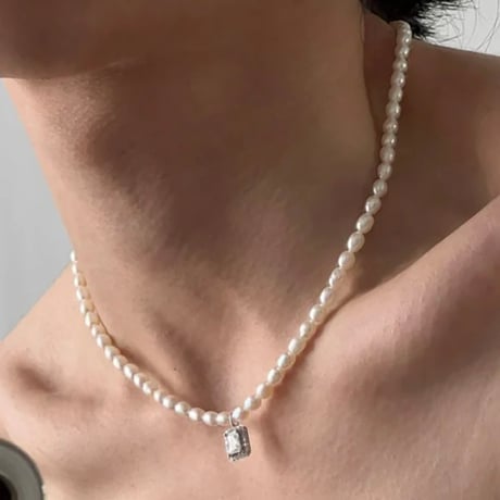 square crystal pearl necklace　VM1088